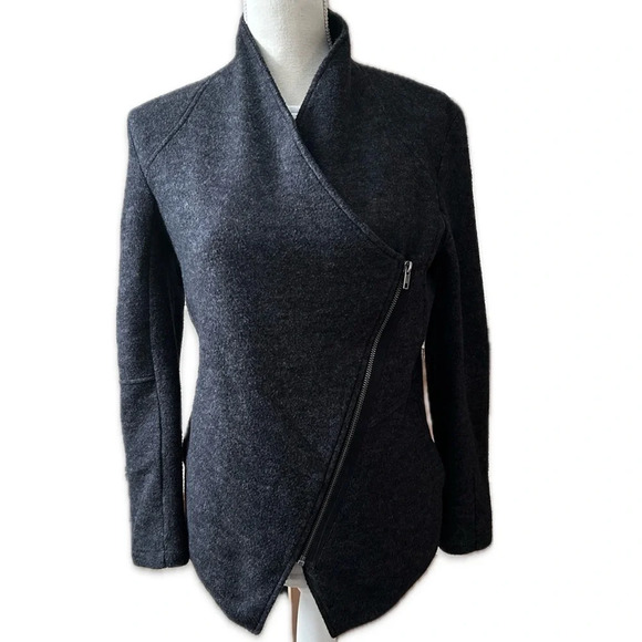 BB DAKOTA Dark Grey Asymmetrical Zip Fleece Moto Jacket Size Medium - Picture 3 of 12
